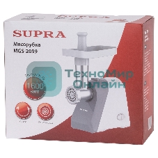 Мясорубка электрическая SUPRA MGS-2099 белый, 1600 Вт, 1.6 кг/мин, реверс, защита от перегрузки, насадки - 1