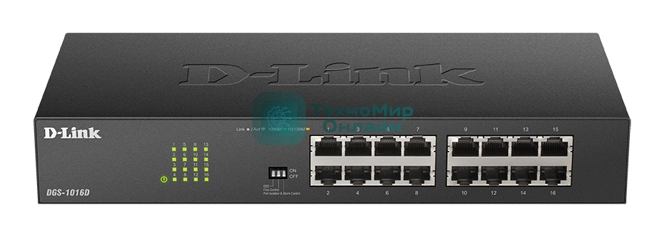 Коммутатор D-Link DGS-1016D/J1A, 16×1 Гбит/с, неуправляемый
