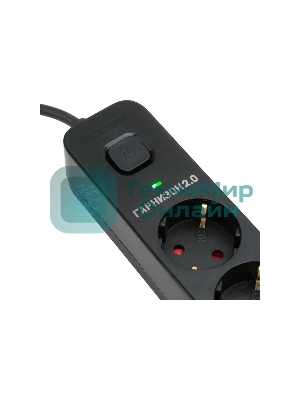 Сетевой фильтр Гарнизон 2.0 Мультипорт EPS-4-U3-B-2, 4 р, 10А, 3xUSB, 2 м, ур.защиты 2+, черный, пакет