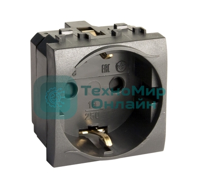 Розетка электрическая DKC BRAVA 77482N с заземлением, со шторками, черная RAL 7016, 2М