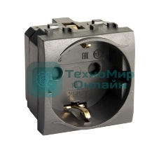 Розетка электрическая DKC BRAVA 77482N с заземлением, со шторками, черная RAL 7016, 2М