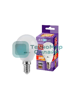 Лампа светодиодная JazzWay PLED-SP-G45 7Вт шар 5000К холодный белый E14 540лм 230В