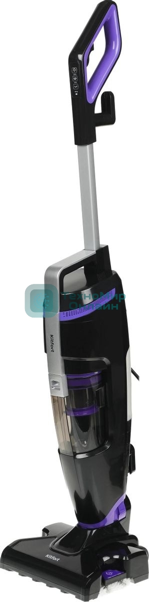 Пылесос вертикальный паровой Kitfort KT-575-1 черный, питание питание от сети, 1600 Вт, уборка влажная/паром/сухая, пылесборник 1.1 л