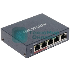Коммутатор Hikvision DS-3E0105P-E(B), 4×100 Мбит/с PoE + 1×100 Мбит/с Uplink, неуправляемый