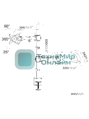 Кронштейн для монитора/ноутбука Cactus CS-VM-LH07-AL серебряный 13
