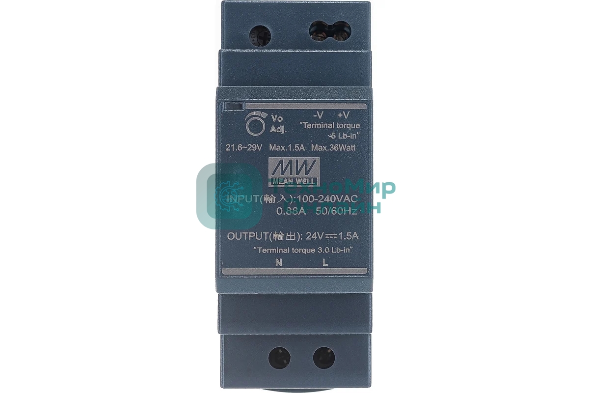 Блок питания AC-DC, 36Вт, вход 85-264 В AC 47-63Гц,120-370В DC, выход 24В,1.5А, в кожухе на DIN-рейку