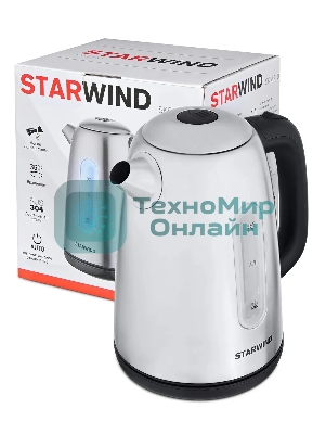 Чайник электрический Starwind SKS3210 1.7 л, 2200 Вт, серебристый (корпус: металл)