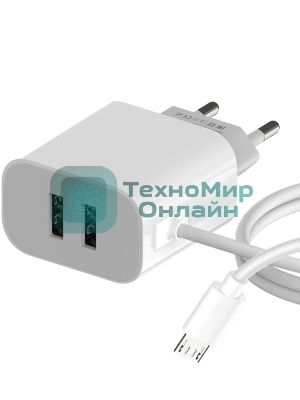 Сетевое зарядное устройство Maxvi CHL-242M 2.4A, with microUSB cable, 2хUSB-A, белый