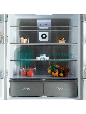 Холодильник Бирюса CD 496 TBG текстурированное черное стекло трехкамерный 334/162л морозилка снизу, NoFrost, Side by Side