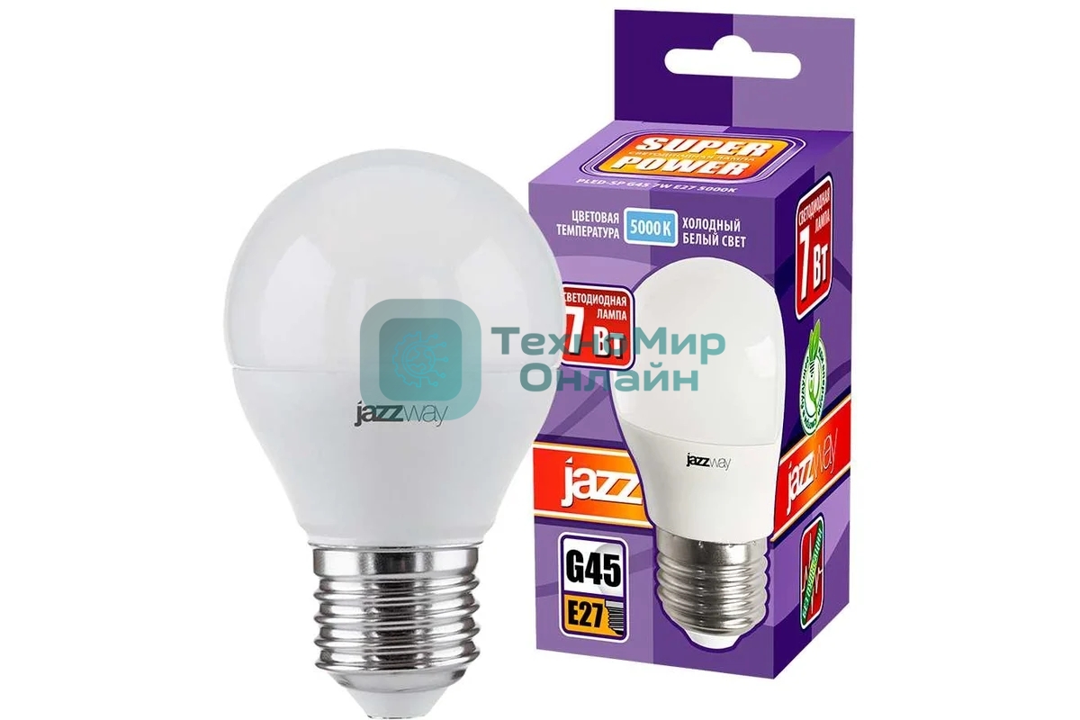 Лампа светодиодная JazzWay PLED-SP-G45 7Вт шар 5000К холодный белый E27 540лм 230В