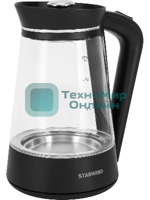 Чайник электрический Starwind SKG2116 1.8 л, 1700 Вт, черный/прозрачный корпус: стекло