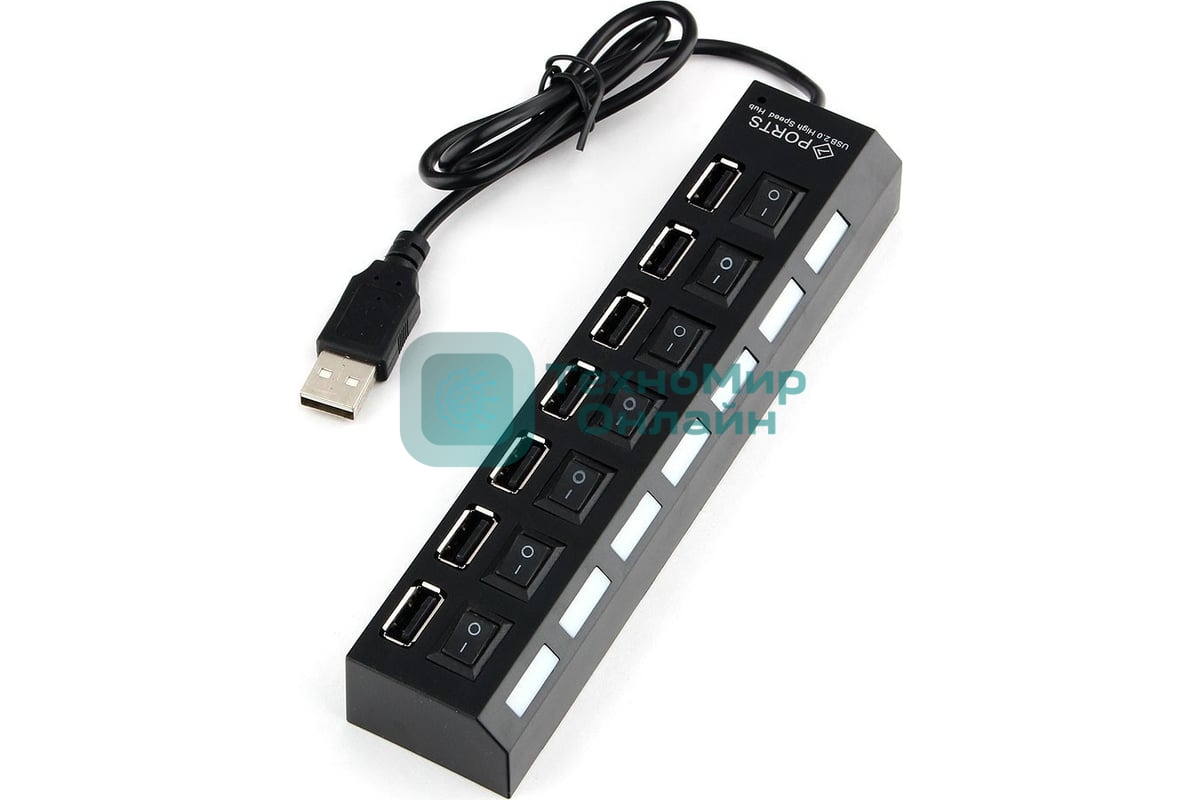 USB-концентратор Gembird UHB-U2P7-02, USB 2.0, USB 7 портов, USB/Адаптер: 5 В / 2 A