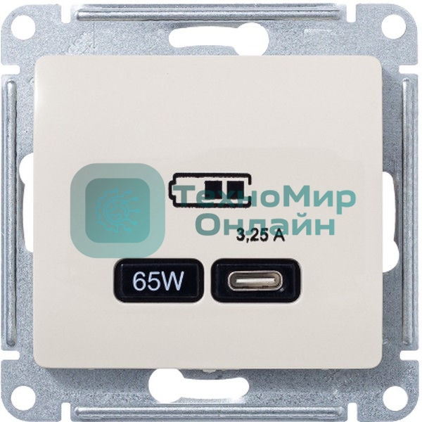 Розетка USB SE тип-C 65W высокоскор.заряд. QC, PD, мех. Glossa бежевый