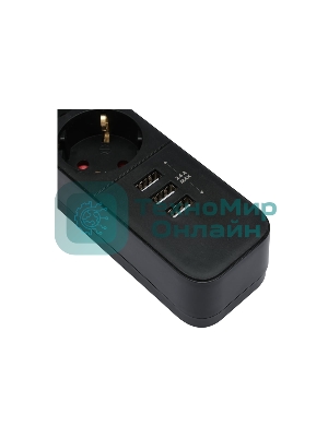 Сетевой фильтр Гарнизон 2.0 Мультипорт EPS-4-U3-B-2, 4 р, 10А, 3xUSB, 2 м, ур.защиты 2+, черный, пакет