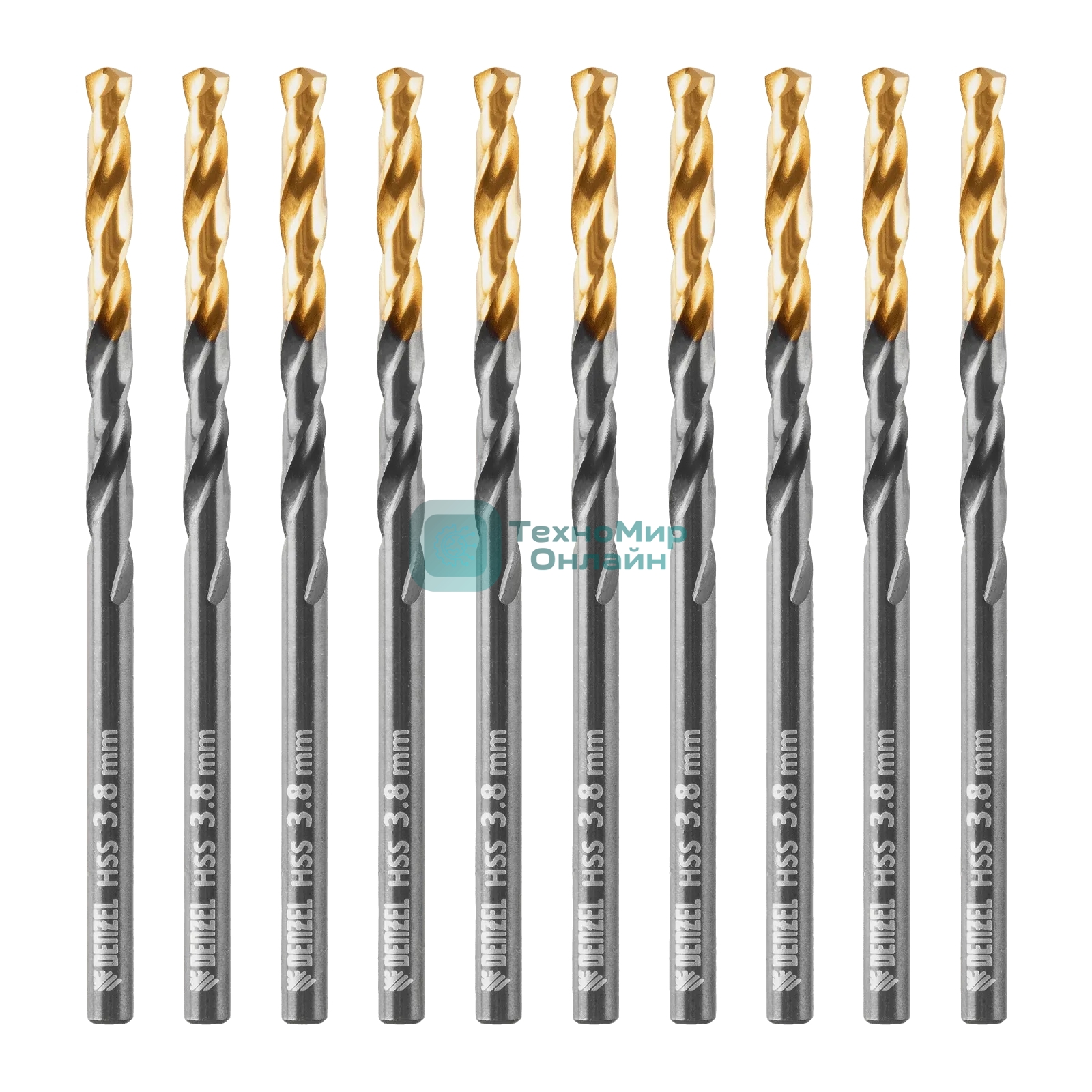 Сверло по металлу Denzel 3,8 мм, HSS-Tin, Golden Tip, 10 шт.