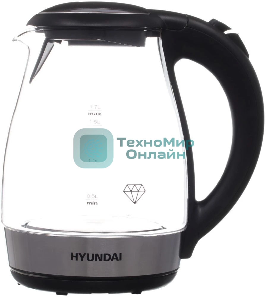 Чайник электрический Hyundai HYK-G2030 1.7 л, 2200 Вт, черный (корпус: стекло)