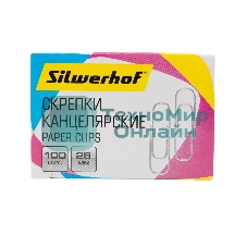 Скрепки Silwerhof 491029 металл 28мм (упаковка: 100 шт) картонная коробка