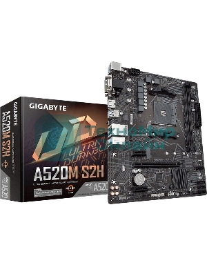 Материнская плата Gigabyte A520M S2H, AM4, AMD A520, 2xDDR4, 4xSATA, 1xM.2, 1xPCIe 3.0 x16, 2xPCIe x1, 1xHDMI, 1xDVI-D, 1xVGA, 1x 1Gb LAN, 4xUSB-A 3.2 Gen 1, 2xUSB-A 2.0, 3x3.5 мм, 7.1, mATX