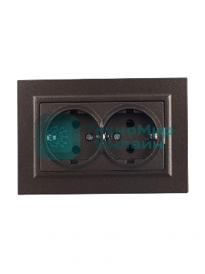Розетка 2-местная IEK BRITE РС12-3-БрТБ с заземлением, без защитных шторок, 16А в сборе, темная бронза
