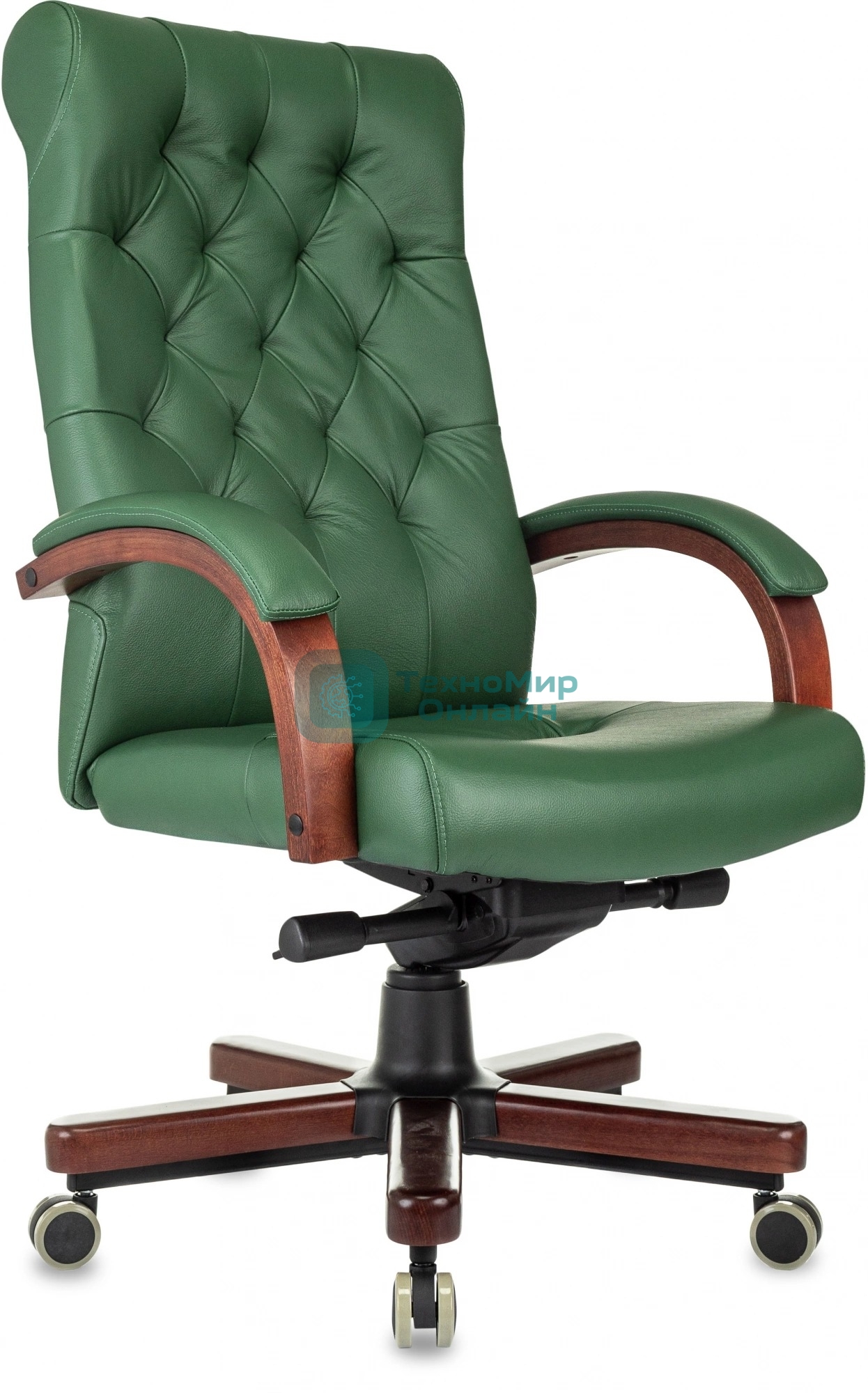 Кресло Бюрократ T-9928Walnut зеленый, кожа