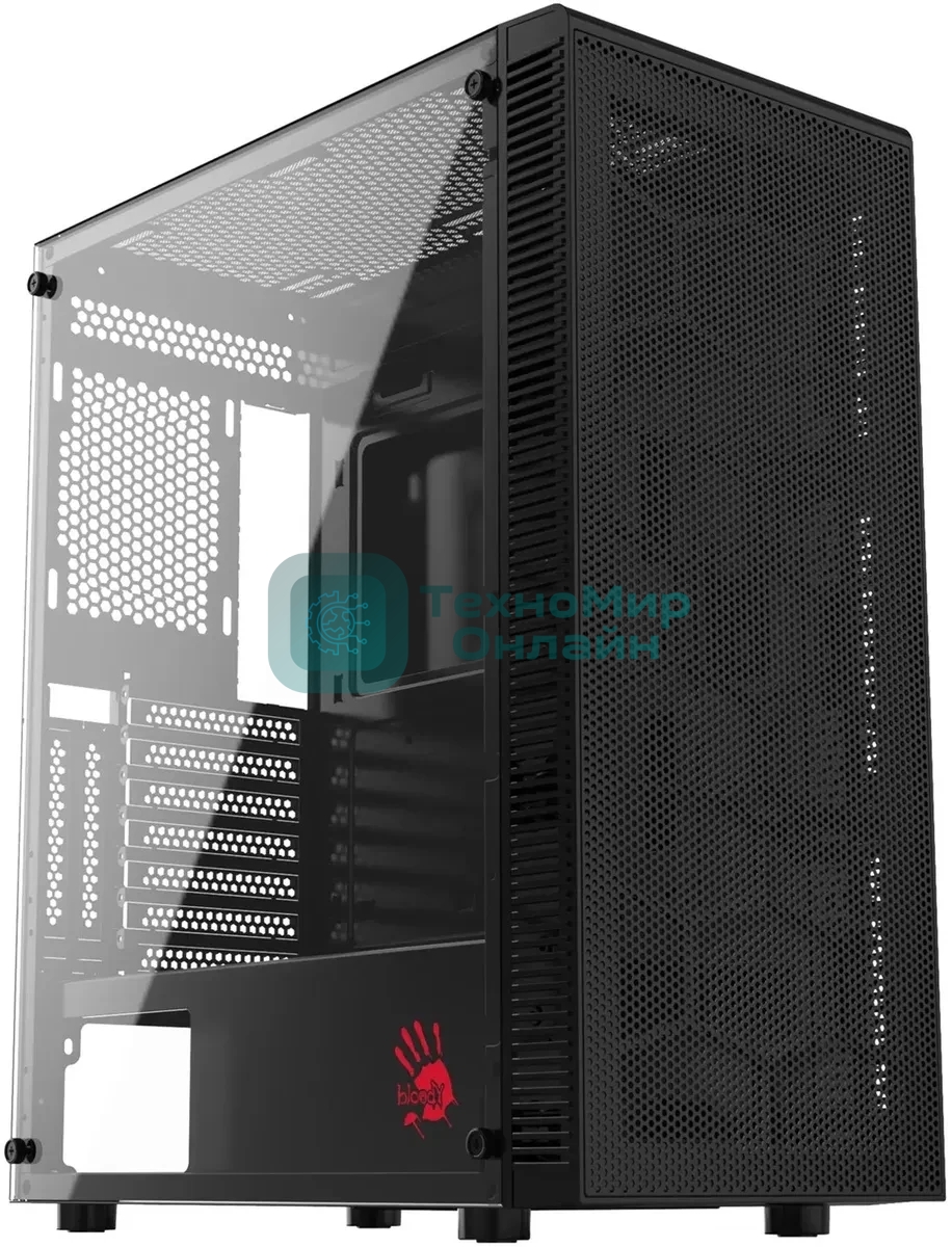 Компьютерный корпус Bloody BD-CC115 черный без БП ATX 8x120мм 1xUSB 2.0 1xUSB 3.0 audio bott PSU