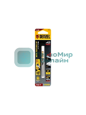 Сверло спиральное по металлу Denzel 4,5 x 80 мм, Р6М5, Golden Tip, многогранная заточка