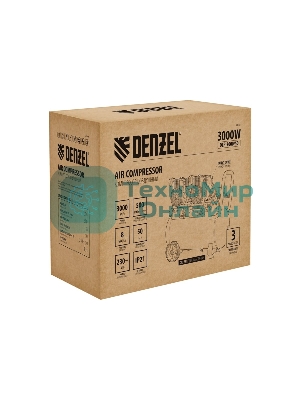 Компрессор безмасл. малошумный Denzel DLP -3000/50, 3 кВт, 2х1,5 кВт,50 л, 2850 об/мин,500 л/мин