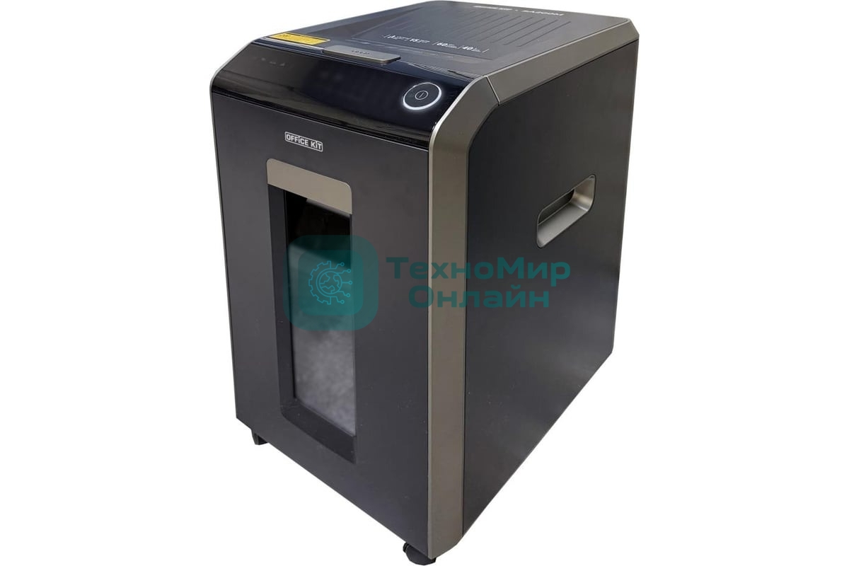Шредер Office Kit SA200M 1,9х10 черный/серый с автоподачей (секр.P-5) фрагменты 220лист. 40лтр. скобы пл.карты