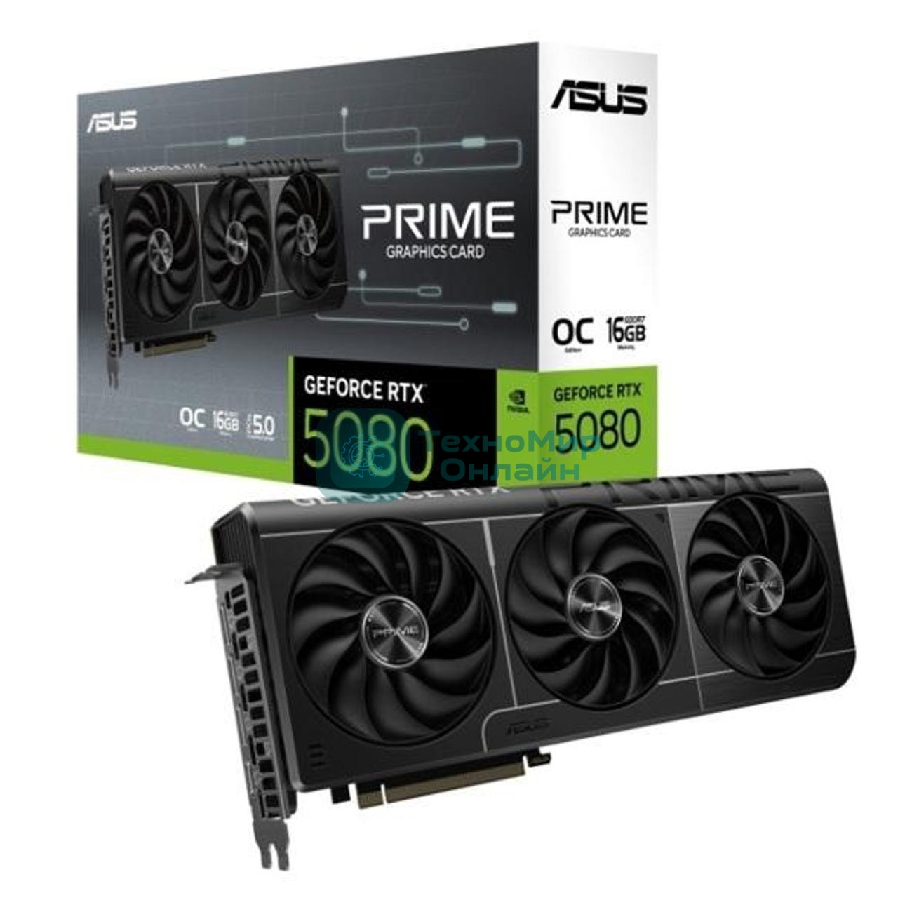 Видеокарта ASUS PRIME-RTX 5080-O16G, 16Gb GDDR7, 256 bit, DisplayPort, HDMI, GPU 2655 MHz 90YV0LX0-M0NA00