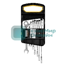 Набор ключей комбинированных трещоточных Denzel 6-19 мм, 8 шт., CrV, матовый хром