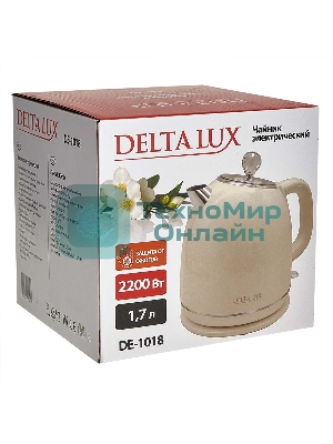 Чайник электрический Delta LUX DE-1018 (1,7 л. металл/пластик) белый