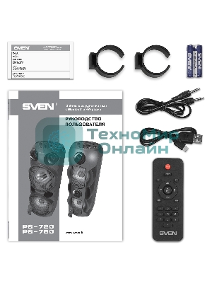 Колонка АС SVEN PS-750, черный (80 Вт, TWS, Bluetooth, FM, USB, microSD, LED-дисплей, 2х4400мА*ч)