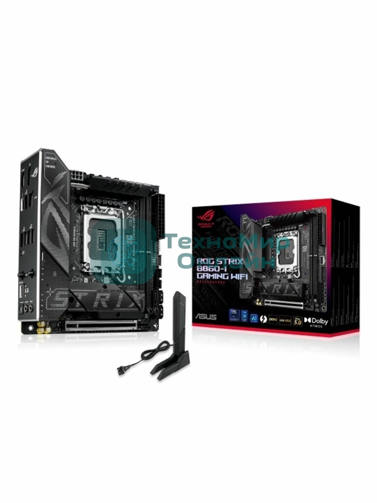 Материнская плата ASUS ROG STRIX B860-I GAMING WIFI, LGA1851, Intel B860, 2xDDR5, 4xSATA, 2xM.2, 1xPCIe 5.0 x16, 1xDP, 1xHDMI, 1xThunderbolt 4, 1x2.5Gb LAN, Wi-Fi 7, 2xUSB 2.0, 3xUSB 3.2 Gen 1, 1xUSB 3.2 Gen 2, 1xUSB 3.2 Gen 2x2, 1xUSB-C, 1xS/PDIF, 2x3.5 мм, 7.1, Mini-ITX