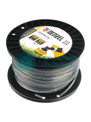 Леска для триммера Denzel двухкомпонентная квадрат, 3,0мм х 111м, на DIN катушке EXTRA CORD