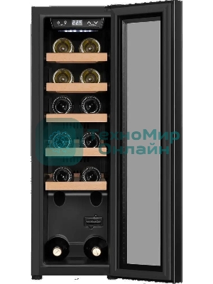 Винный шкаф Maunfeld MFWC-45S12 черный, 45 л, 1 отсек, 12 бут., класс G