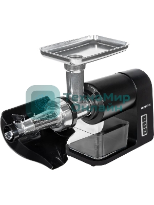 Мясорубка электрическая Hiberg MG 990 B черный, 2000 Вт, 2.0 кг/мин, реверс, защита от перегрузки, насадки - 6