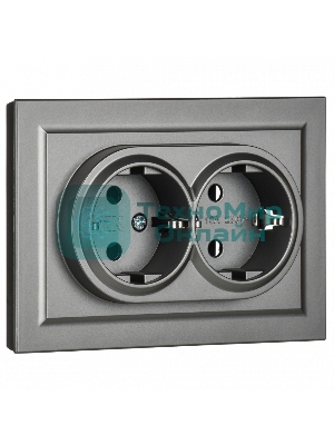 Розетка 2-местная IEK BRITE РС12-3-БрС с заземлением, без защитных шторок, 16А в сборе, сталь