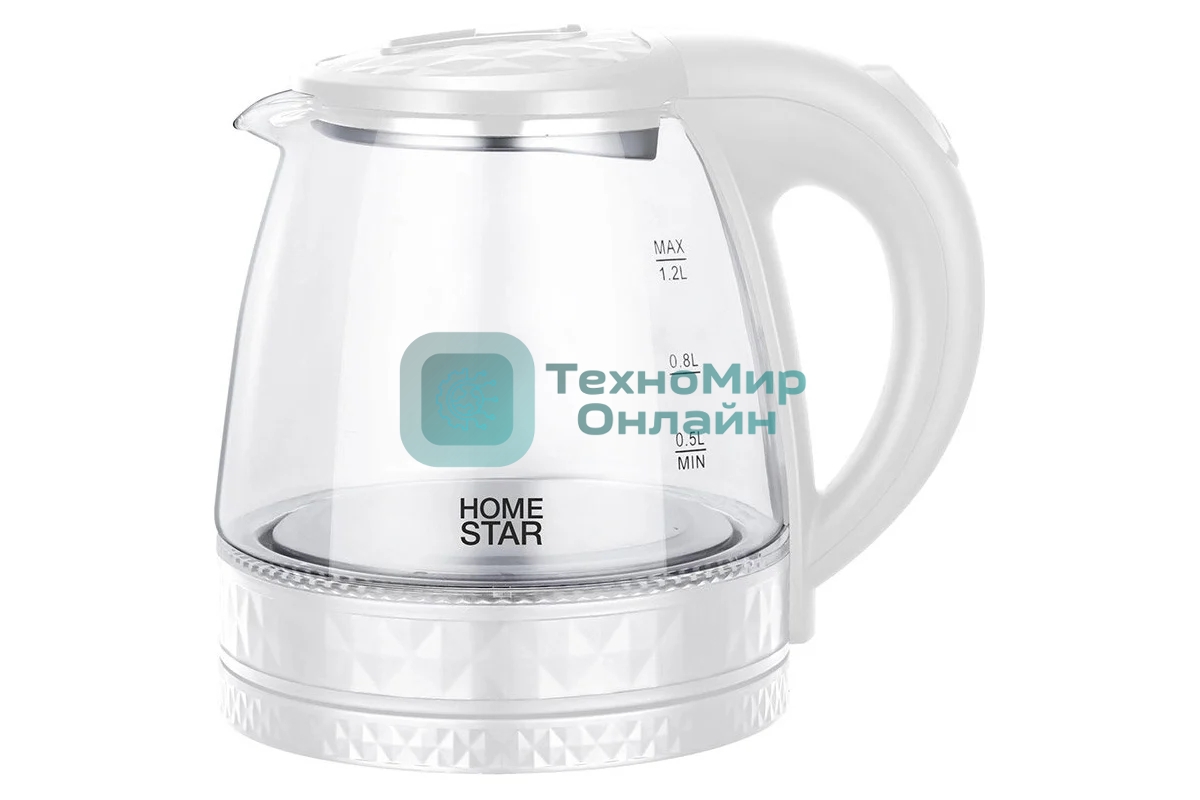 Чайник электрический Homestar HS-1053 1,2 л,стекло/пластик, белый (106464)