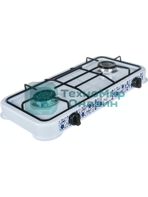 Плита настольная газовая Energy EN-002 белый, 6,4 кВт, газовая горелка, конфорки - 2, эмалированная сталь, поворотные переключатели