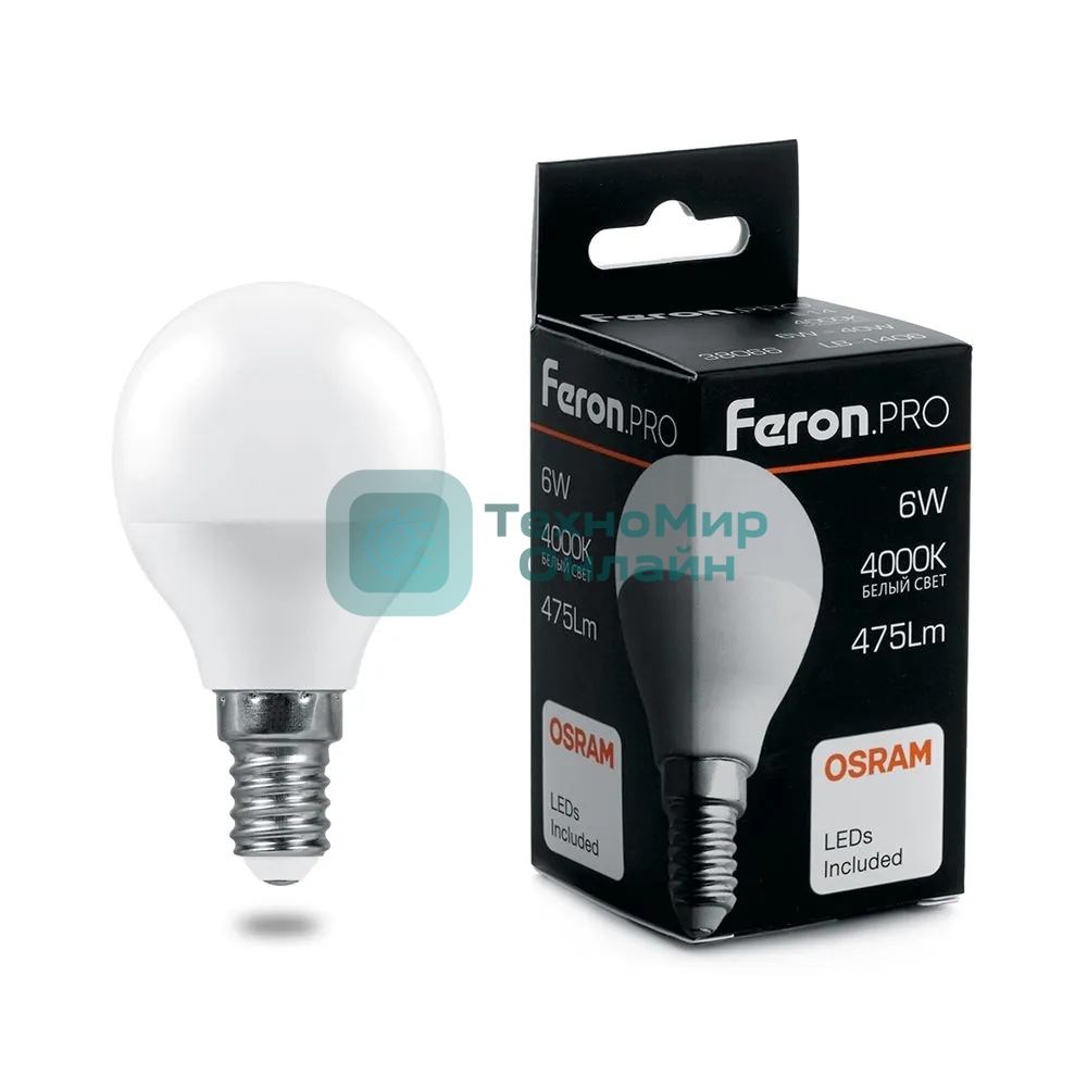 Лампа светодиодная Feron PRO LB-1406 (38066) 6 вт Е14 белый матовый шар