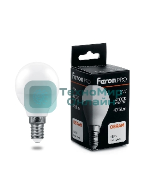 Лампа светодиодная Feron PRO LB-1406 (38066) 6 вт Е14 белый матовый шар