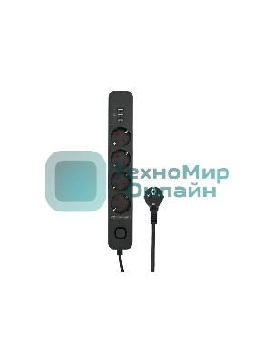 Сетевой фильтр Гарнизон 2.0 Мультипорт EPS-4-U3-B-2, 4 р, 10А, 3xUSB, 2 м, ур.защиты 2+, черный, пакет