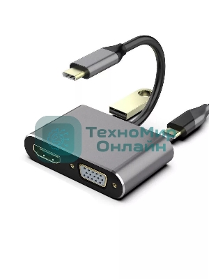 USB-концентратор USB3.1 TypeCm -->HDMI+USB3.0+PD+VGA Alum Grey 4K@30Hz, Telecom TUC055