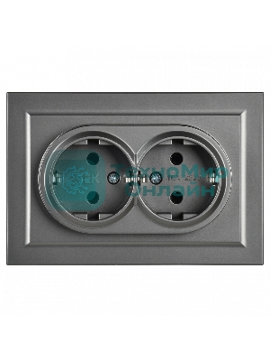 Розетка 2-местная IEK BRITE РС12-3-БрС с заземлением, без защитных шторок, 16А в сборе, сталь