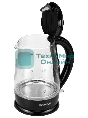 Чайник электрический Hyundai HYK-G2011 1.7 л, 2200 Вт, черный (корпус: стекло)