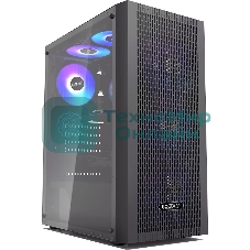 Корпус без блока питания PCCOOLER MA100 MESH BK, Mesh Mid Tower, черный, TG, 0.4 SPCC, 3x120мм ARGb ATX, mATX, mITX 160/310/180мм 2x2.5