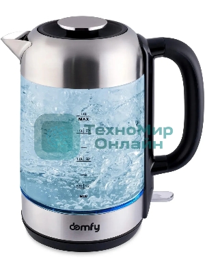 Чайник электрический Domfy DSM-EK401 1.8л. 2200Вт черный/прозрачный (корпус: стекло)