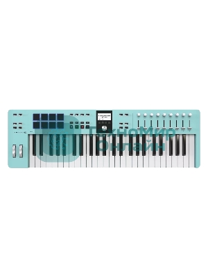 Клавиатура MIDI 231524 Arturia KeyLab Essential 49 mk3 Aquamarine 49 клавиш, LCD дисплей, 9 энкодеров, 8 пэдов, 9 фейдеров, 12 кнопок управления, колеса высоты тона и модуляции, 1/4