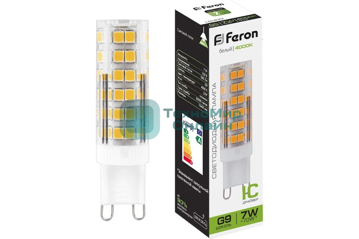 Лампа светодиодная Feron LB-433 7W 230V G9 4000K