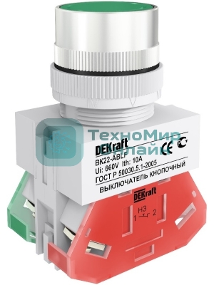 Выключатель кнопочный DEKraft ABLF 22 мм ЗЕЛЕНЫЙ 220В ВK-22